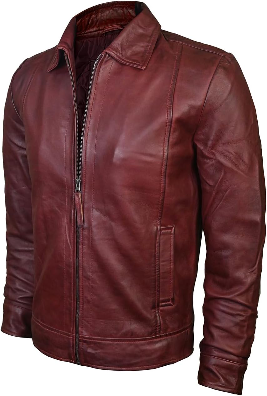 61n8QGV-gLL._AC_SL1350_.jpg Men's Brown Real Lambskin Leather Jacket, Black - Image 1