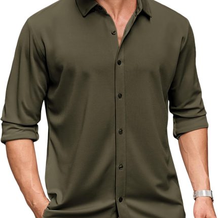 Men's Long Sleeve Dress Shirt Casual Button Down Shirts Wrinkle Free Untucked Shirt